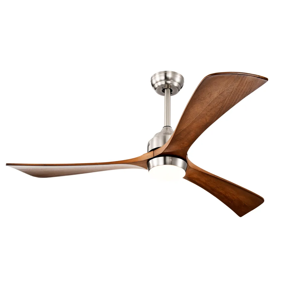 52in Solid Wood Blades Ceiling Fan With Lights Remote Control,Quiet DC Motor 3 Blade Ceiling Fans 6 Speed Levels,Reversible Ceiling Fan, For Patio Living Room, Bedroom, Office,Indoor. Stain Nickel