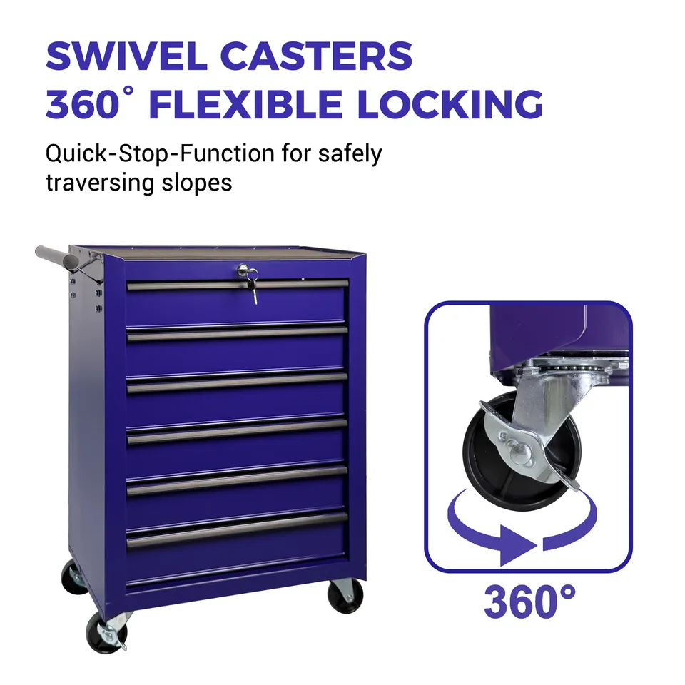 Rolling Metal Tool Chest With 6 Drawers, 20inch 6-Drawer Tool Chest Cabinet With Ball Bearing Drawer Slides, Steel Tool Storage Box view 2