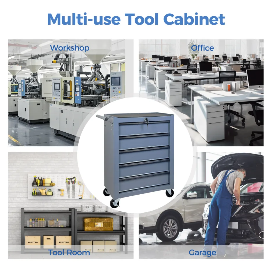 Rolling Metal Tool Chest With 5 Drawers, 20inch 5-Drawer Tool Chest Cabinet With Ball Bearing Drawer Slides, Steel Tool Storage Box view 2
