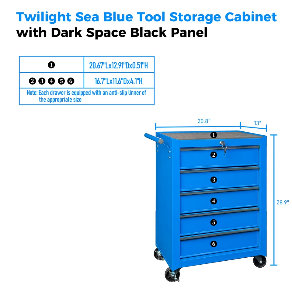Rolling Metal Tool Chest With 5 Drawers, 20inch 5-Drawer Tool Chest Cabinet With Ball Bearing Drawer Slides, Steel Tool Storage Box view 2