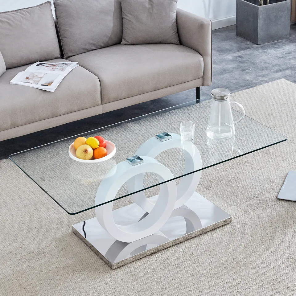 Contemporary Style Glass-Top MDF Coffee Table With White Base - Suitable For Living Rooms And Lounge Areas, Product Dimensions Are view 4