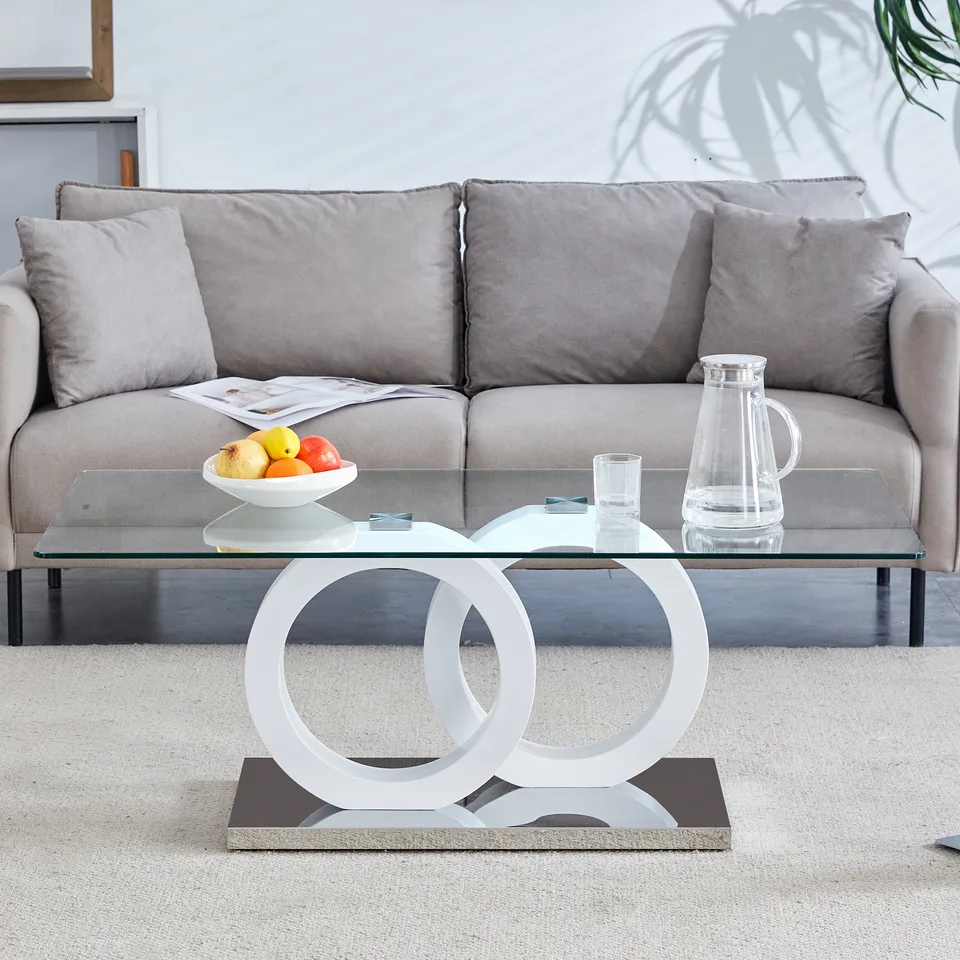 Contemporary Style Glass-Top MDF Coffee Table With White Base - Suitable For Living Rooms And Lounge Areas, Product Dimensions Are view 3