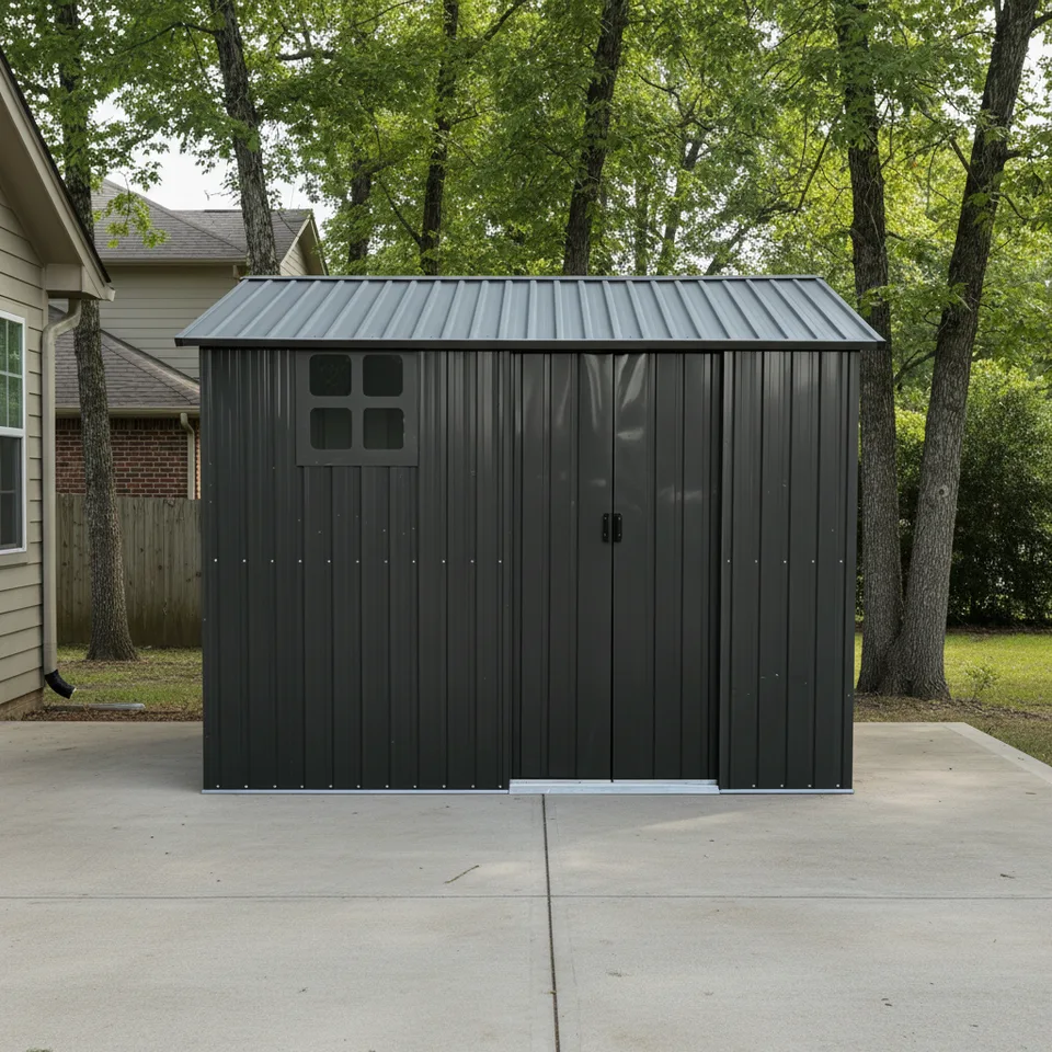 8x6FT Galvanized Steel Outdoor Storage Shed With Sliding Door, Heavy Duty Metal Tool Shed With Window & Vents, Weatherproof Utility Shed For view 3