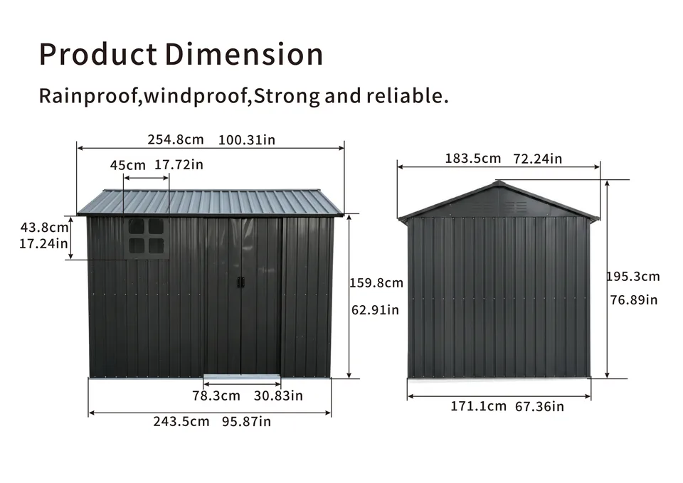 8x6FT Galvanized Steel Outdoor Storage Shed With Sliding Door, Heavy Duty Metal Tool Shed With Window & Vents, Weatherproof Utility Shed For view 4