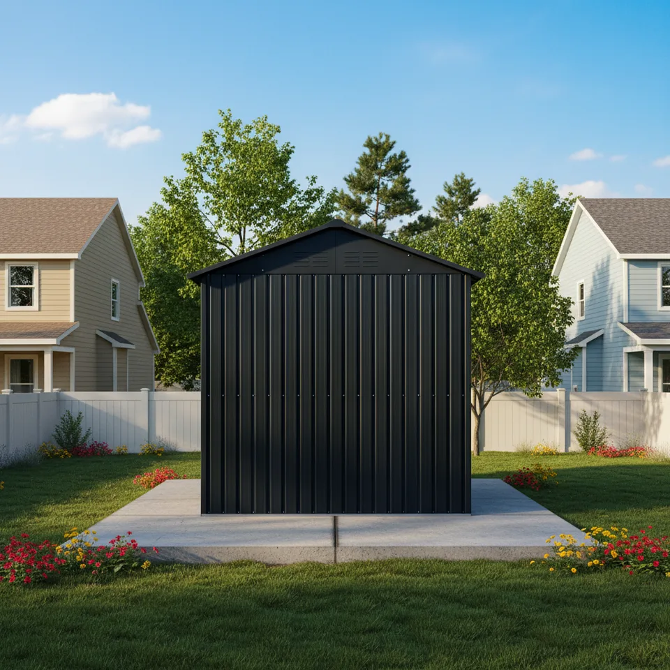 8x6FT Galvanized Steel Outdoor Storage Shed With Sliding Door, Heavy Duty Metal Tool Shed With Window & Vents, Weatherproof Utility Shed For view 2