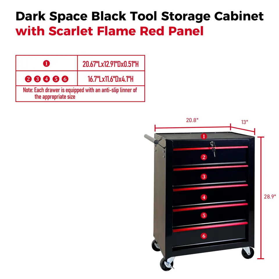 Rolling Metal Tool Chest With 5 Drawers, 20inch 5-Drawer Tool Chest Cabinet With Ball Bearing Drawer Slides, Steel Tool Storage Box view 2