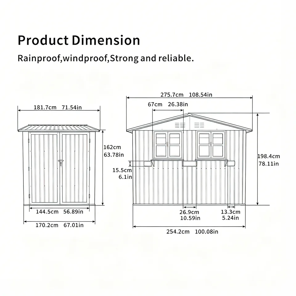 9x6 FT Outdoor Metal Storage Shed With Window & Flower Rack, Lockable Double Doors Tool Shed, Waterproof Weatherproof Garden Shed For Patio view 3