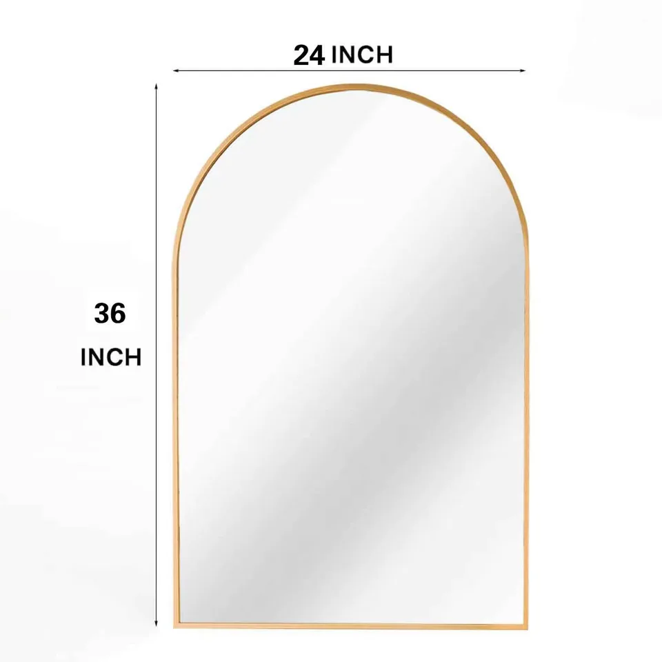 24x36 Inch Gold Metal Framed Arched Bathrrom Mirror For Wall. W2203134100 view 3