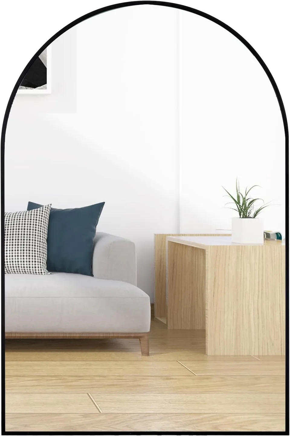 20x30 Inch Black Metal Framed Arched Bathrrom Mirror For Wall. view 4
