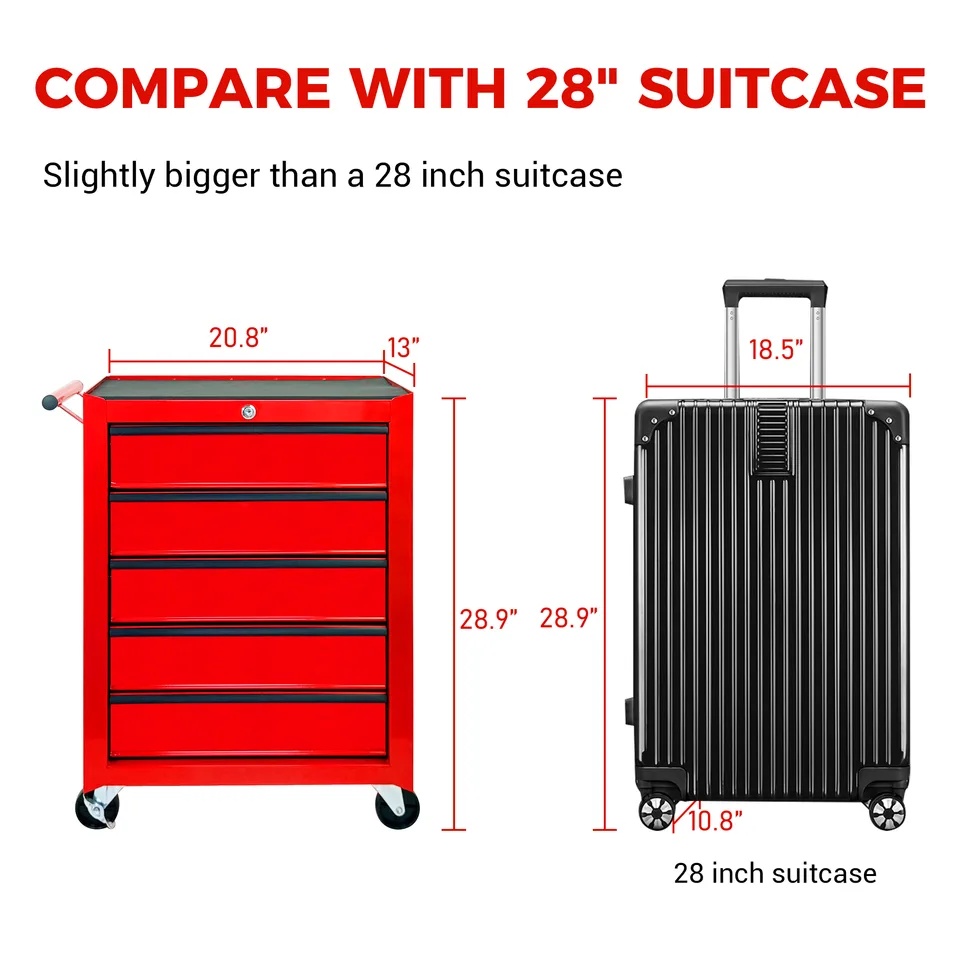 Rolling Metal Tool Chest With 5 Drawers, 20inch 5-Drawer Tool Chest Cabinet With Ball Bearing Drawer Slides, Steel Tool Storage Box view 4