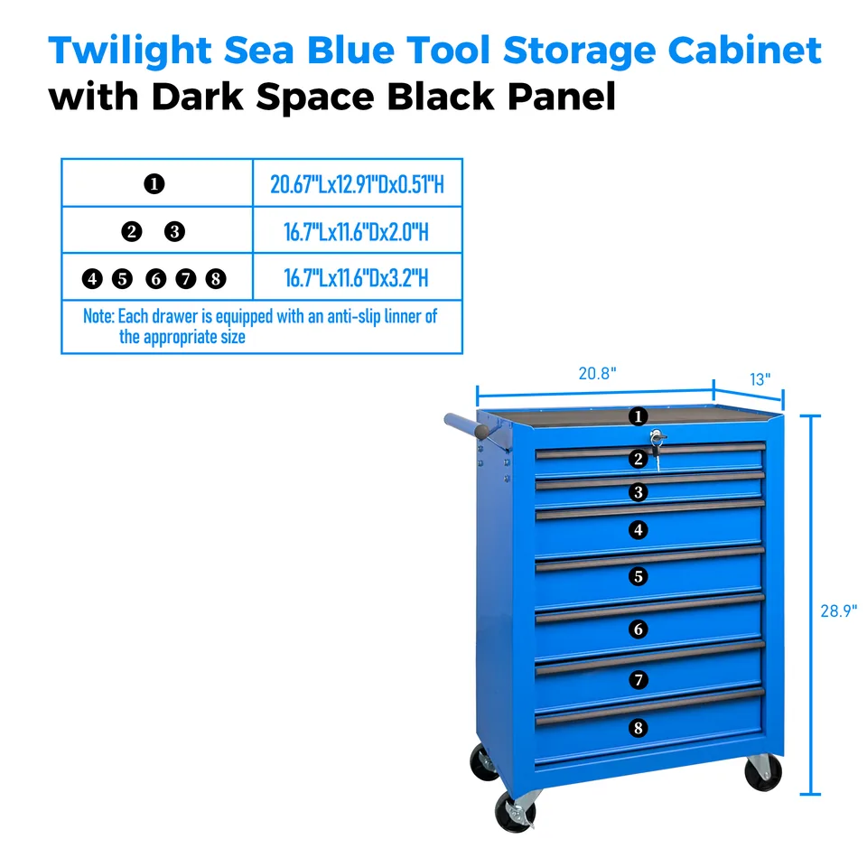 Rolling Metal Tool Chest With 7 Drawers, 20inch 7-Drawer Tool Chest Cabinet With Ball Bearing Drawer Slides, Steel Tool Storage Box view 2