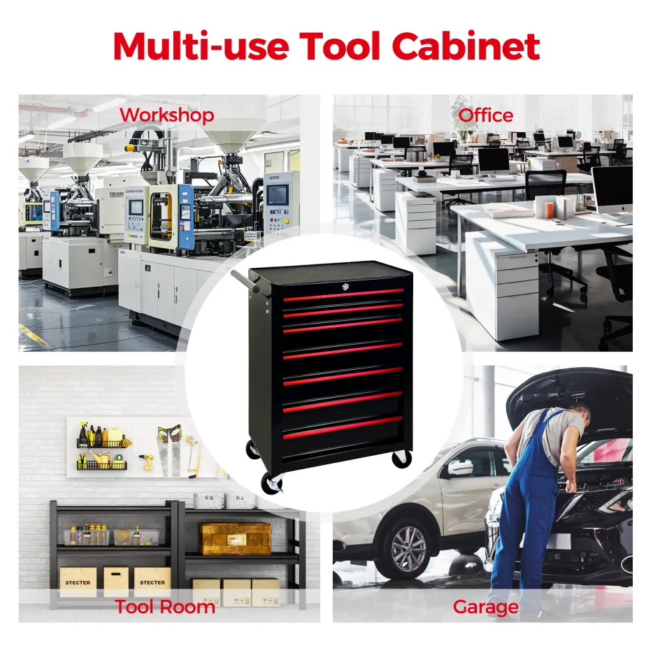 Rolling Metal Tool Chest With 7 Drawers, 20inch 7-Drawer Tool Chest Cabinet With Ball Bearing Drawer Slides, Steel Tool Storage Box view 3