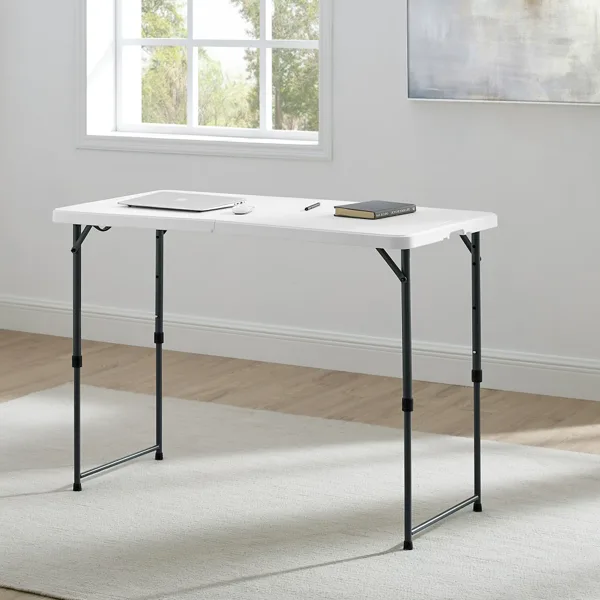 4 Foot Adjustable Height Folding Plastic Table, White Shipment From Walmart view 2