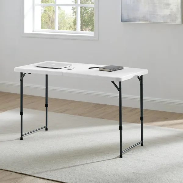 4 Foot Adjustable Height Folding Plastic Table, White Shipment From Walmart view 3