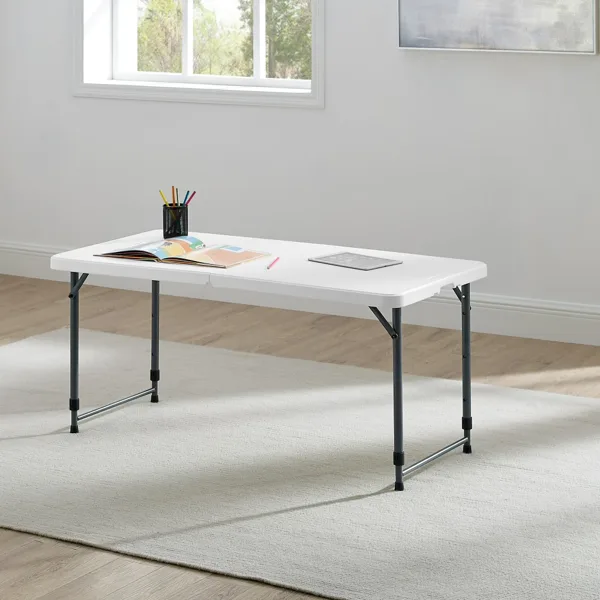 4 Foot Adjustable Height Folding Plastic Table, White  Shipment From Walmart
