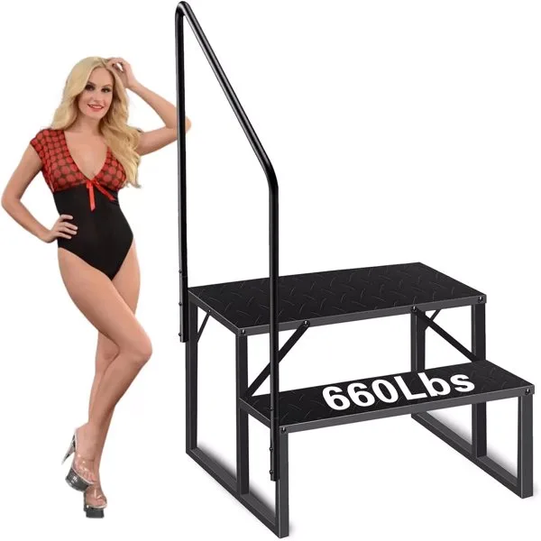 Swimming Pool Ladder Above Ground, RV Steps With Handrail, Heavy Duty Pool Step Hot Tub Steps, 660 Lbs Weight Capacity Camper Step Stool Mobile Home Stair For Getting High