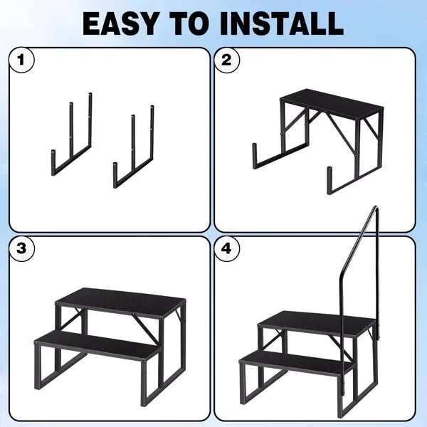Swimming Pool Ladder Above Ground, RV Steps With Handrail, Heavy Duty Pool Step Hot Tub Steps, 660 Lbs Weight Capacity Camper Step Stool view 3