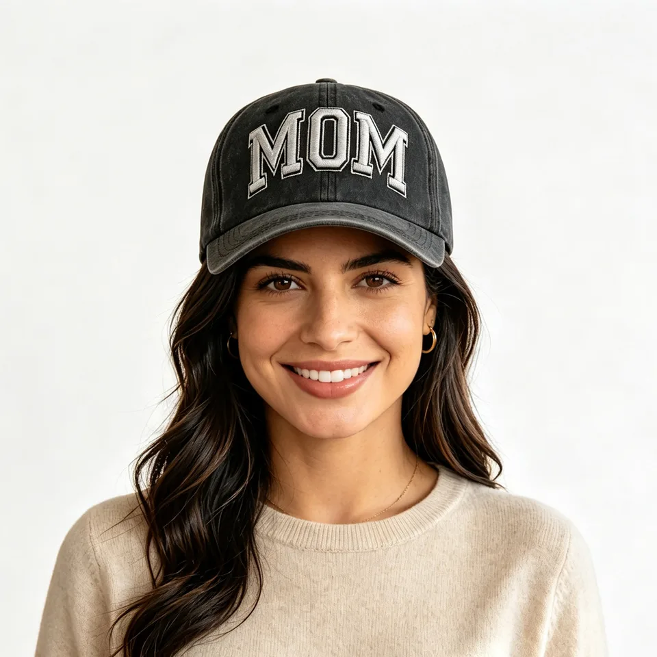 Vintage Washed Black MOM Embroidery Baseball Cap, Women Casual Hat view 2