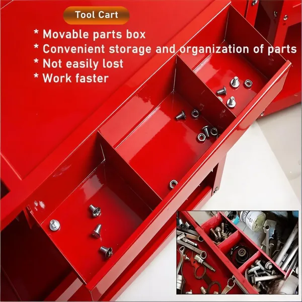Upgrade 3-Tier Rolling Tool Cart With Lockable Wheels, Heavy Duty Steel Utility Cart, Kitchen Cart Organizer, Workshop Rolling Serving Cart view 4