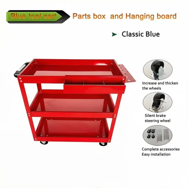 Upgrade 3-Tier Rolling Tool Cart With Lockable Wheels, Heavy Duty Steel Utility Cart, Kitchen Cart Organizer, Workshop Rolling Serving Cart view 2