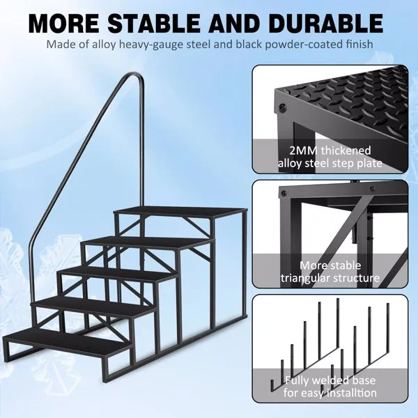 5 Step Ladder With Handrail, Swimming Pool Ladder Above Ground, 660 Lb Load Capacity RV Steps With Anti-Slip Panel, Mobile Home Stairs For Reaching And Getting High