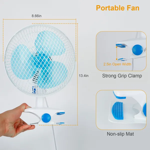 3-in-1 Clip On Fan, Quiet Small Desk Fan With 2 Speeds & Auto Oscillation, Clamp Fan For Office Bedroom Stroller, Safe For Baby view 3