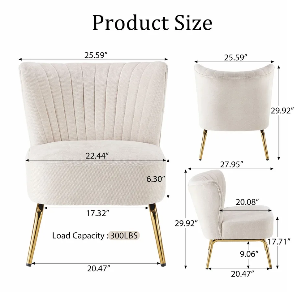 Small Armless Accent Chair, Upholstered Seat With Metal Legs, Modern Side Chair For Any Room view 2