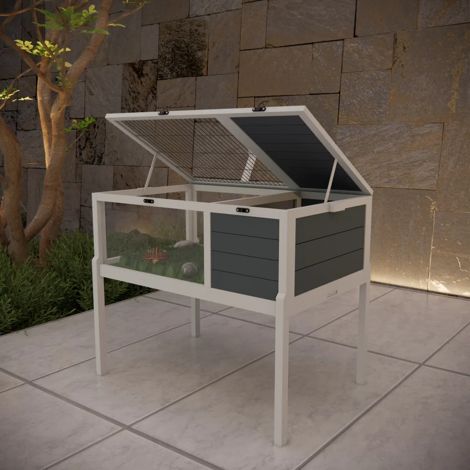 Reptile Habitat Tortoise House With Lamp Holder, Large Observation Window, 2 Waterproof Tray, Detachable Legs, Easy To Clean Wooden view 3