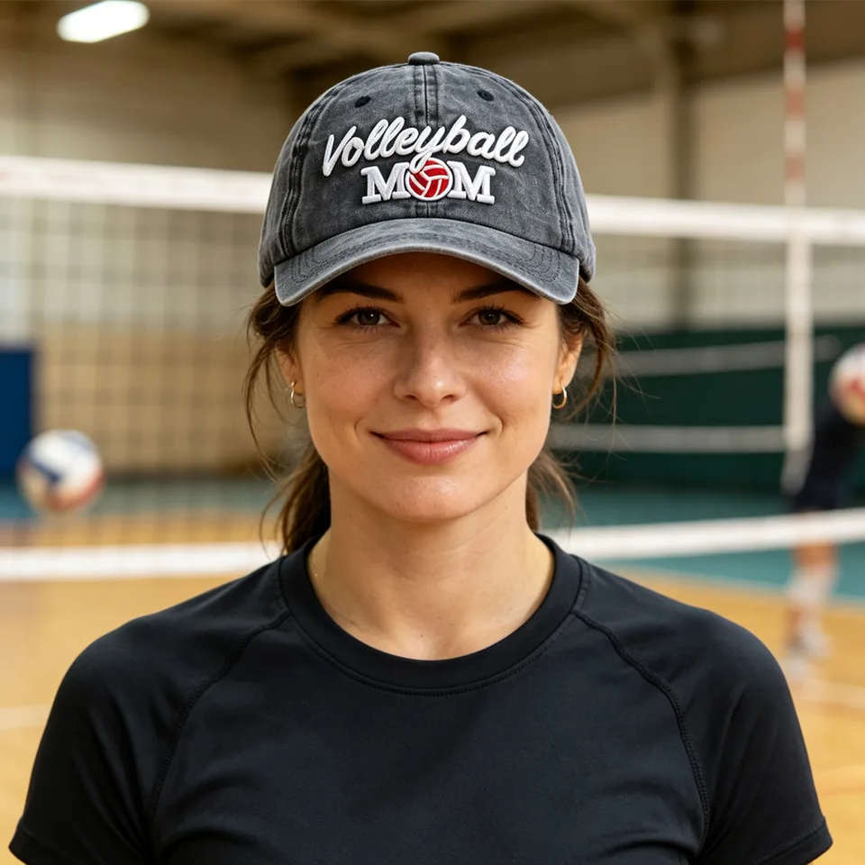 Volleyball Mom Embroidered Baseball Cap, Vintage Washed Cotton Hat For Women Volleyball Lover Mom Gift
