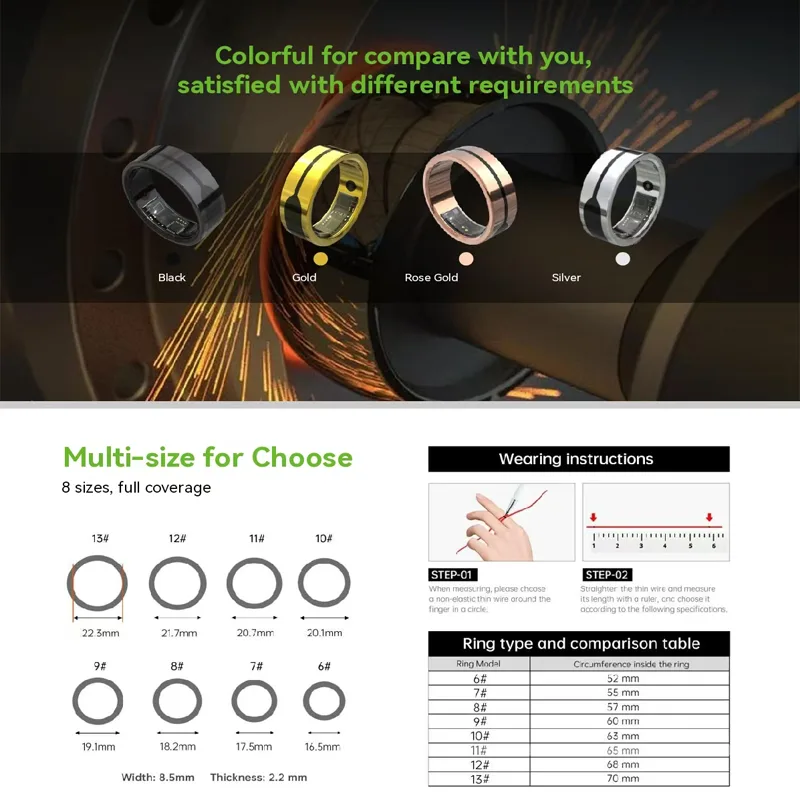 Smart Ring Health Tracker Fitness Ring Heart Rate Blood Oxygen Sleep Monitor Smart Ring For Men Women view 7
