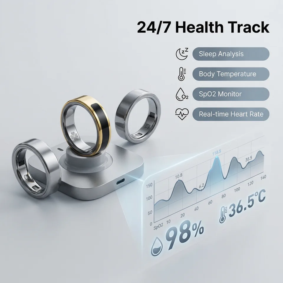 Smart Ring Health Tracker Fitness Ring Heart Rate Blood Oxygen Sleep Monitor Smart Ring For Men Women view 6