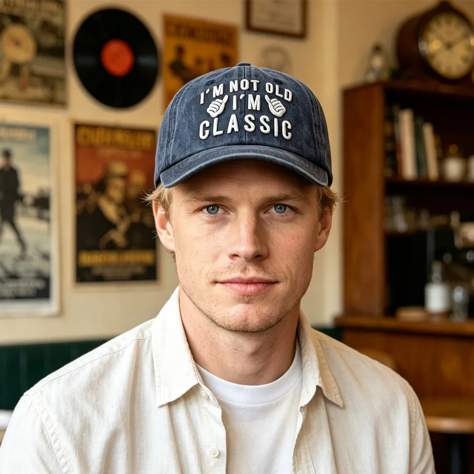 Vintage Washed Navy Baseball Cap, I'm Not Old I'm Classic Embroidery Hat, Retro Summer Casual Cotton Trucker Hat