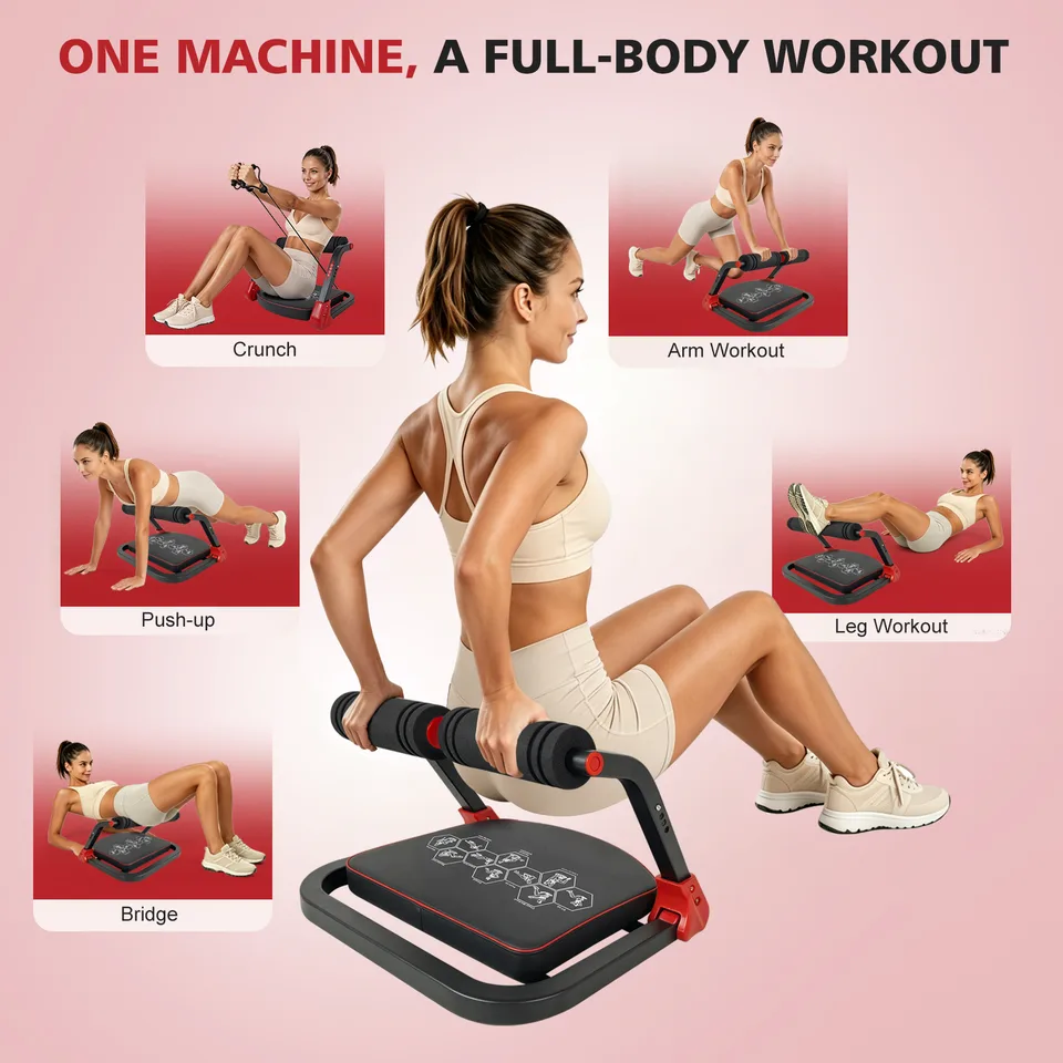 Ab Core Trainer Abdominal Machine For Home Gym With Resistance Bands Red view 6