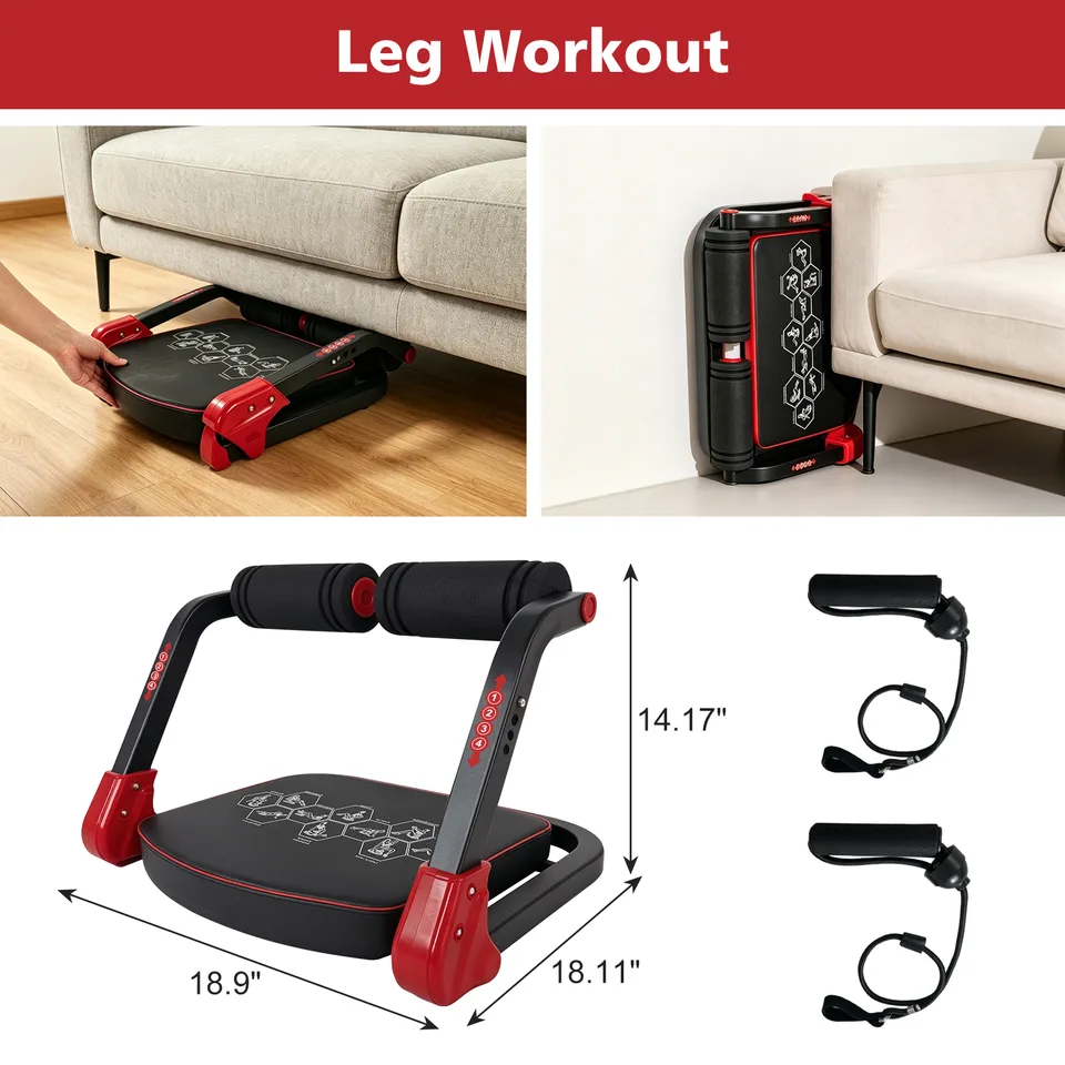 Ab Core Trainer Abdominal Machine For Home Gym With Resistance Bands Red view 5