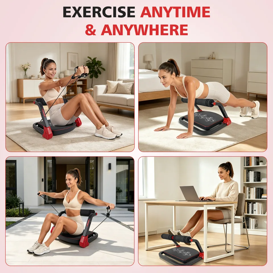 Ab Core Trainer Abdominal Machine For Home Gym With Resistance Bands Red view 3