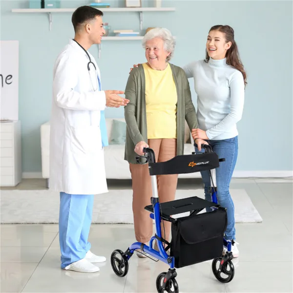 2-in-1 Blue Rollator Walker & Wheelchair - 330 Lbs Capacity, 8inch PVC Wheels X-Shaped Structure Stability, Ideal For Seniors Disabled view 4