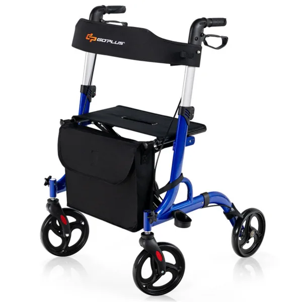 2-in-1 Blue Rollator Walker & Wheelchair - 330 Lbs Capacity, 8inch PVC Wheels X-Shaped Structure Stability, Ideal For Seniors Disabled