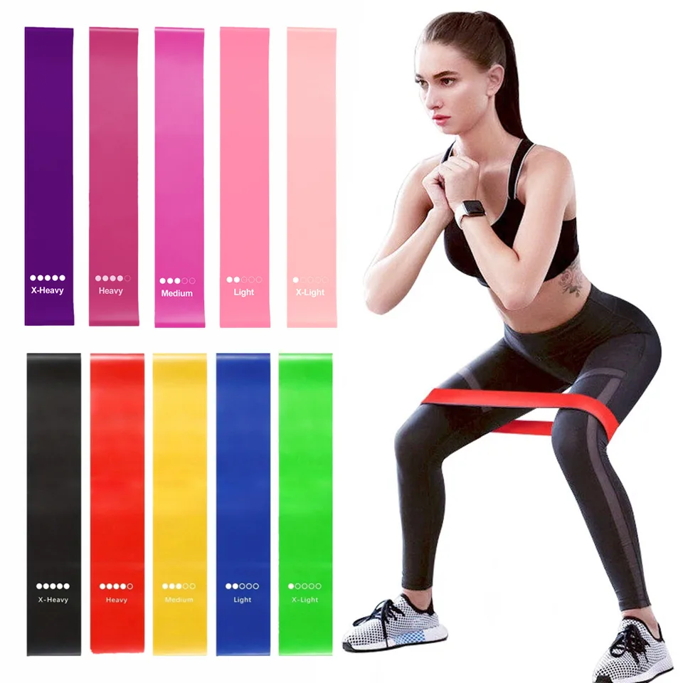 Resistance Bands Loop Set Of 10 Exercise Strength Workout Fitness Yoga Booty Band Training view 2