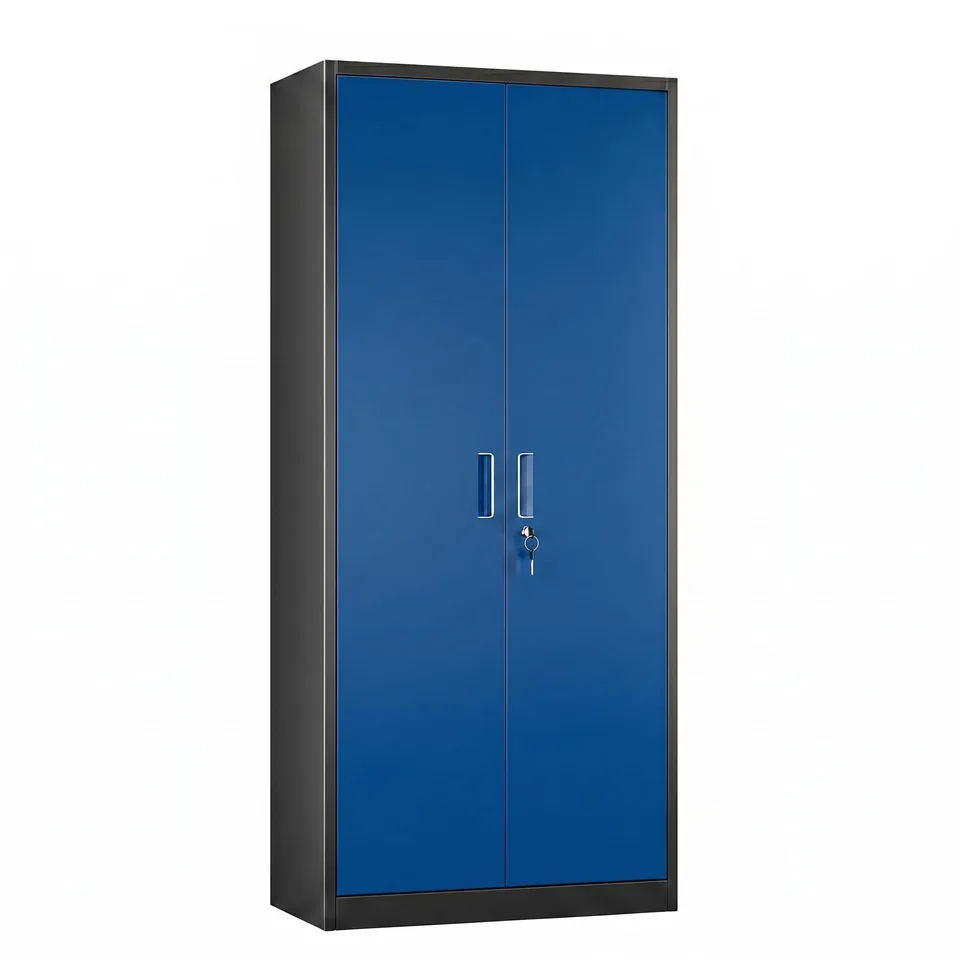 Metal Garage Storage Cabinet, Lockable Steel Storage Cabinet With 4 Adjustable Shelves For Garage, Office, Home, Assembly Required, Black & Blue