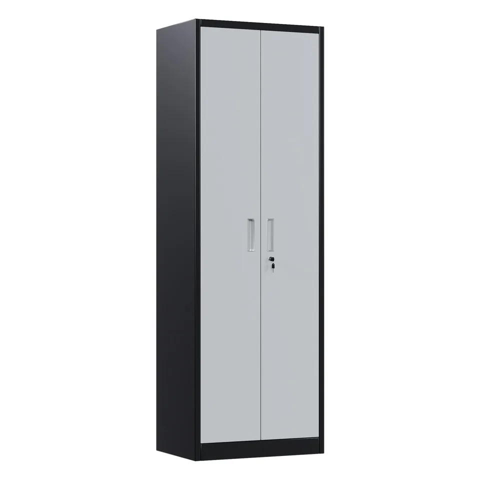 Metal Garage Storage Cabinet, Lockable Steel Storage Cabinet With 4 Adjustable Shelves For Garage, Office, Home, Assembly Required, Black & Gray