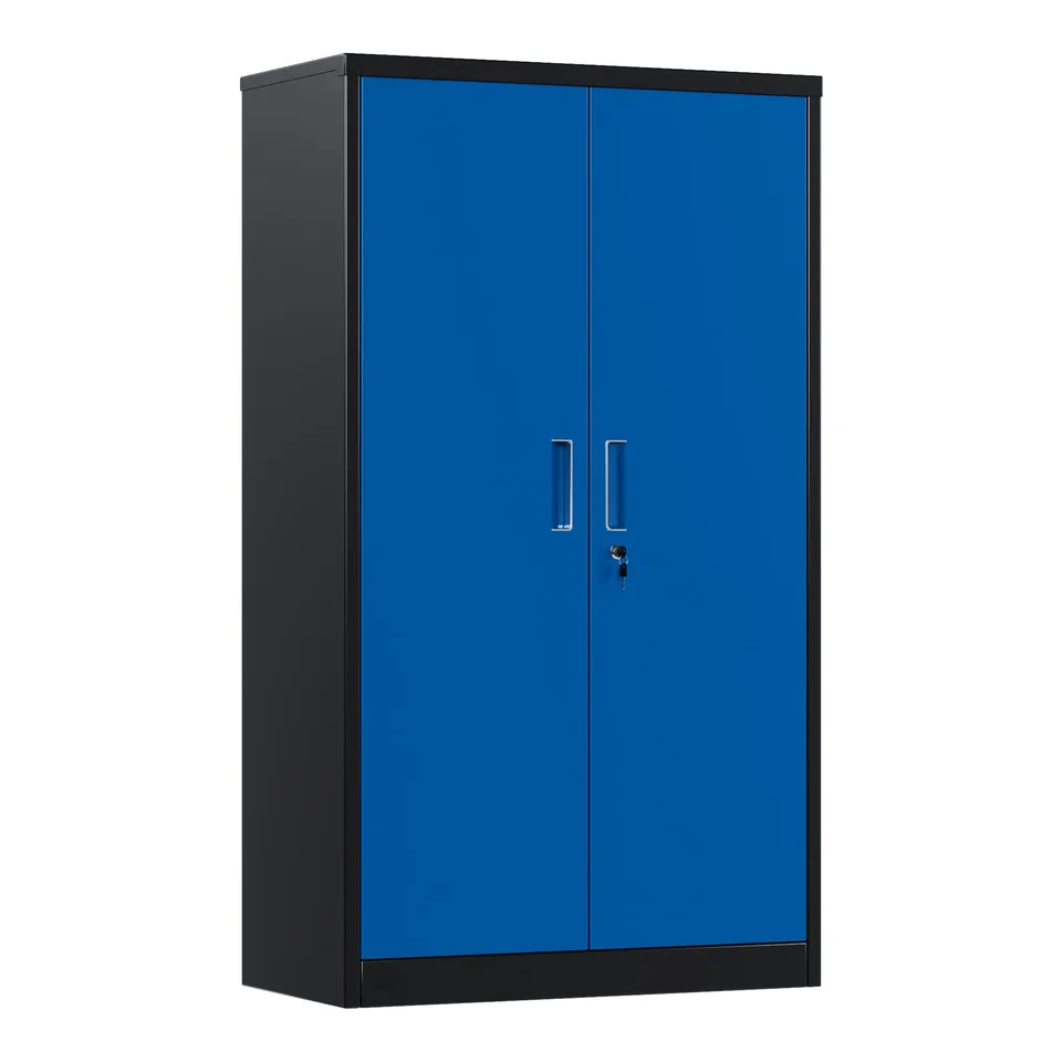 Metal Garage Storage Cabinet, Lockable Steel Storage Cabinet With 3 Adjustable Shelves For Garage, Office, Home, Assembly Required, Black & Blue