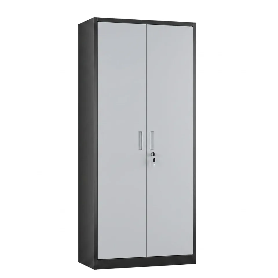 Metal Garage Storage Cabinet, Lockable Steel Storage Cabinet With 4 Adjustable Shelves For Garage, Office, Home, Assembly Required, Black & Gray