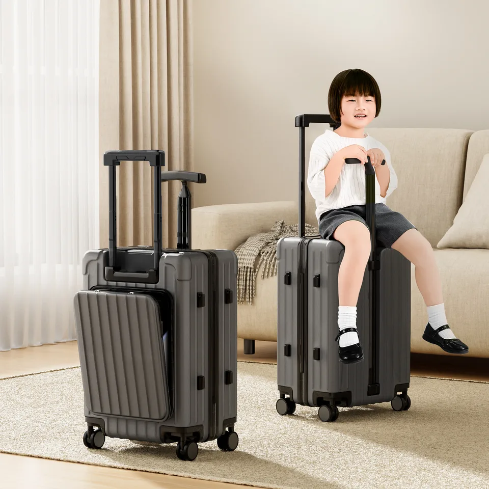 20 Inch Double Pull Rod Design Luggage Case, Can Be Seated, Front Open Lid Luggage Compartment, Silent Universal Wheels, Dry Wet Separation view 5