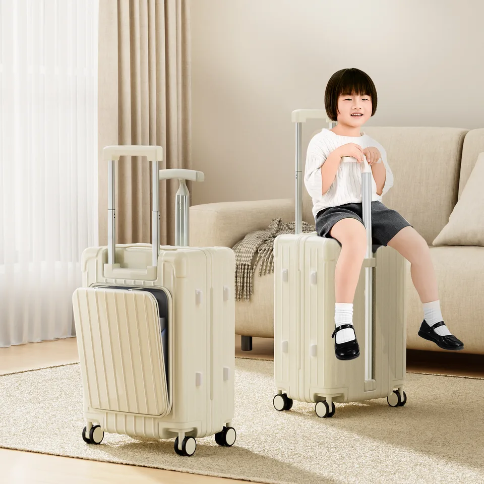 20 Inch Double Pull Rod Design Luggage Case, Can Be Seated, Front Open Lid Luggage Compartment, Silent Universal Wheels, Dry Wet Separation view 3