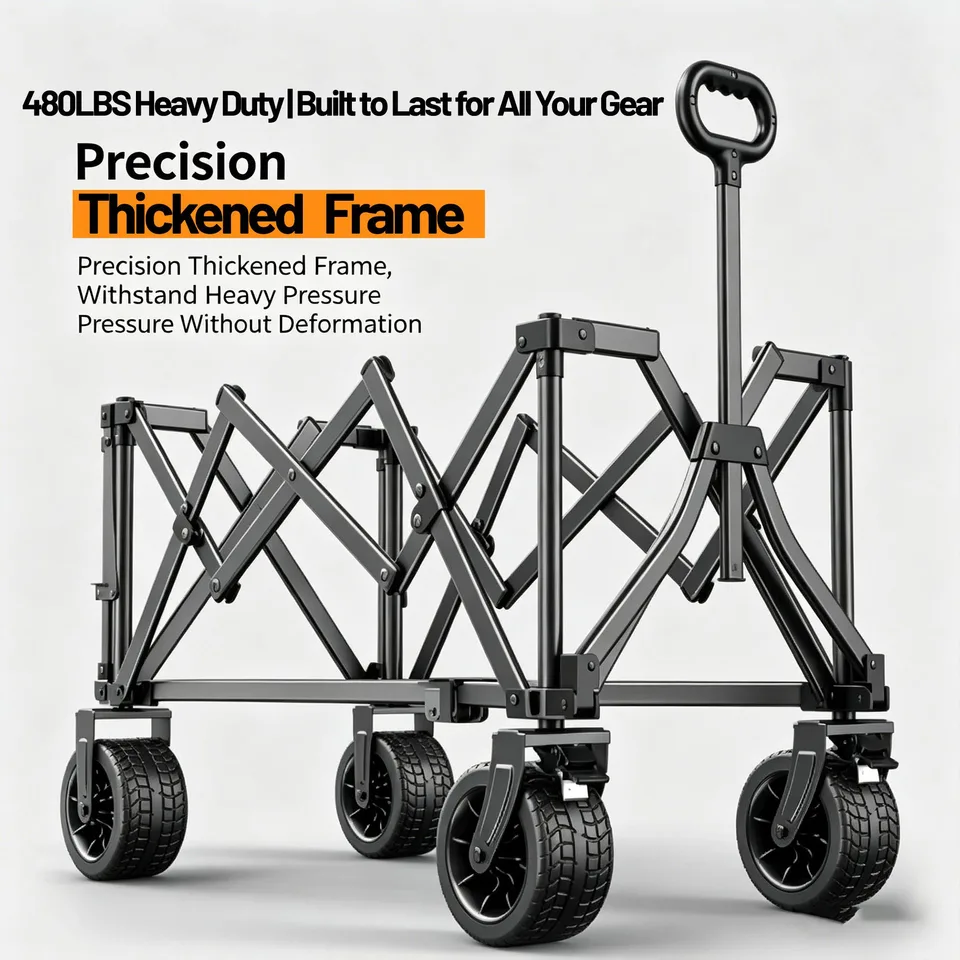 Multi-functional Foldable Camping Cart With Removable Tabletop, Expandable Rear Storage Space, All-terrain Wheels, Suitable For Outdoor view 5