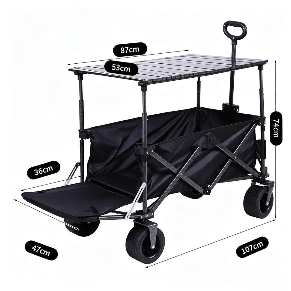 Multi-functional Foldable Camping Cart With Removable Tabletop, Expandable Rear Storage Space, All-terrain Wheels, Suitable For Outdoor view 13