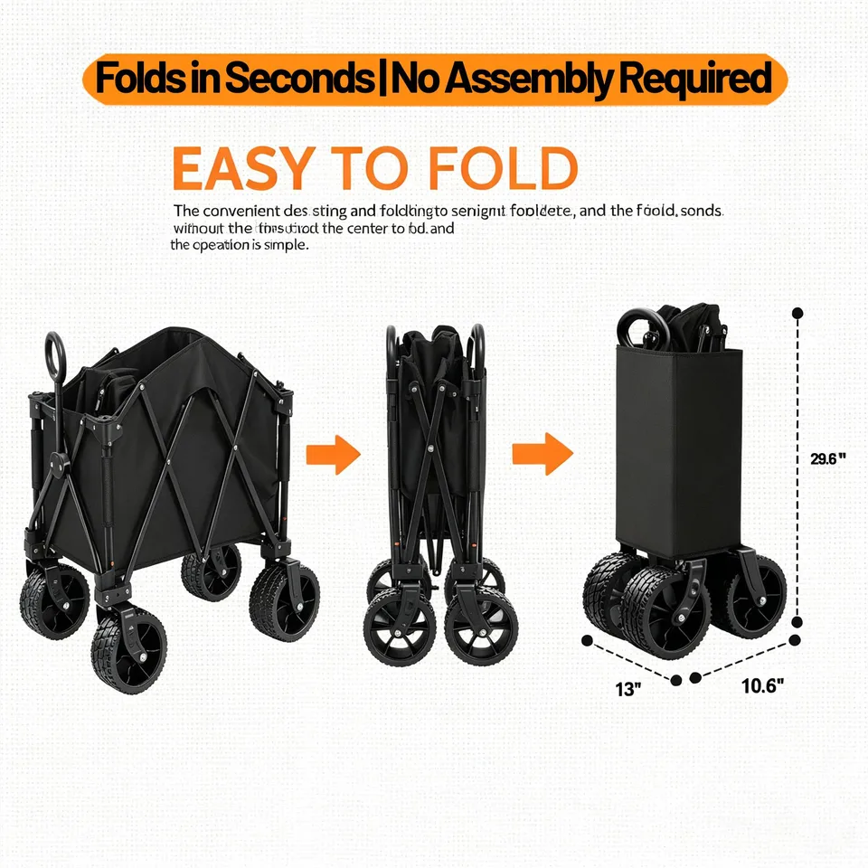 Multi-functional Foldable Camping Cart With Removable Tabletop, Expandable Rear Storage Space, All-terrain Wheels, Suitable For Outdoor view 11