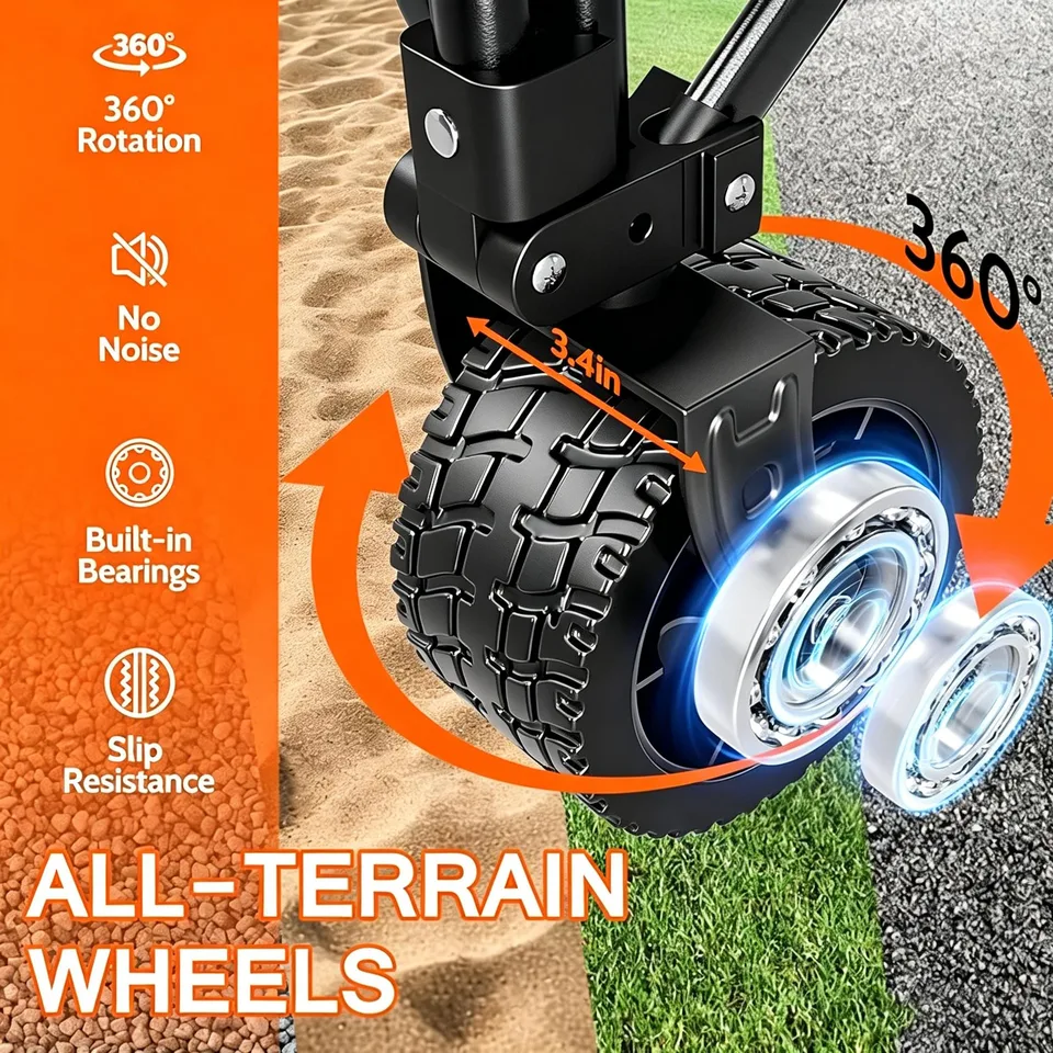 Multi-functional Foldable Camping Cart With Removable Tabletop, Expandable Rear Storage Space, All-terrain Wheels, Suitable For Outdoor view 9