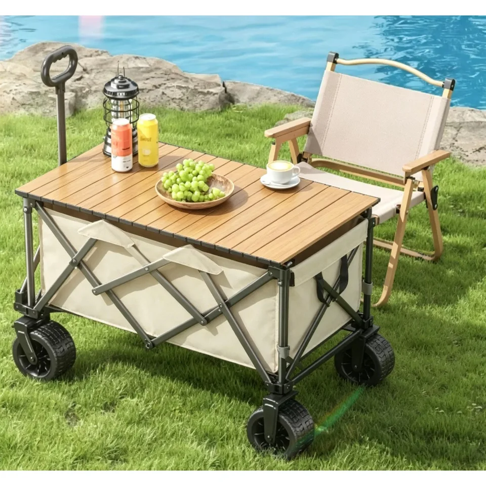 Multi-functional Foldable Camping Cart With Removable Tabletop, Expandable Rear Storage Space, All-terrain Wheels, Suitable For Outdoor view 10