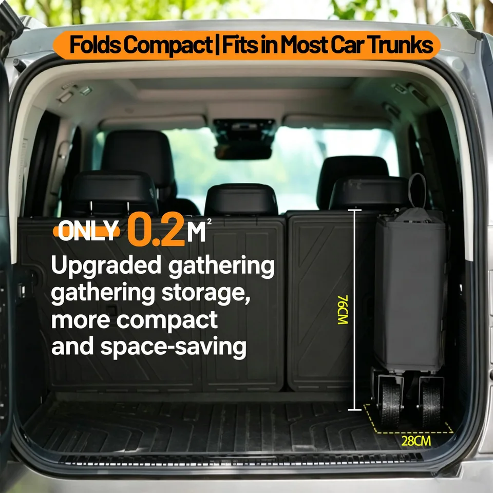 Multi-functional Foldable Camping Cart With Removable Tabletop, Expandable Rear Storage Space, All-terrain Wheels, Suitable For Outdoor view 3
